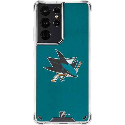 NHL San Jose Sharks Distressed Galaxy S21 Ultra 5G Clear Case