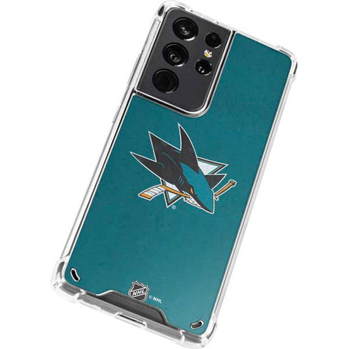 NHL San Jose Sharks Distressed Galaxy S21 Ultra 5G Clear Case