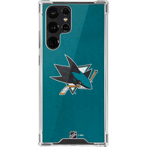 NHL San Jose Sharks Distressed Galaxy S22 Ultra Clear Case