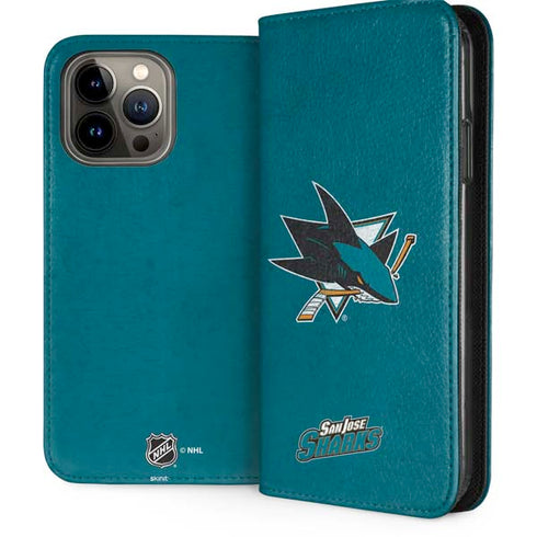 NHL San Jose Sharks Distressed iPhone 15 Pro Max Folio Case