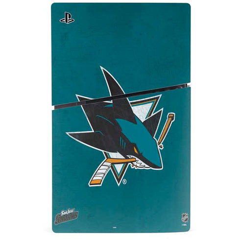 NHL San Jose Sharks Distressed PS5 Slim Digital Edition Bundle Skin