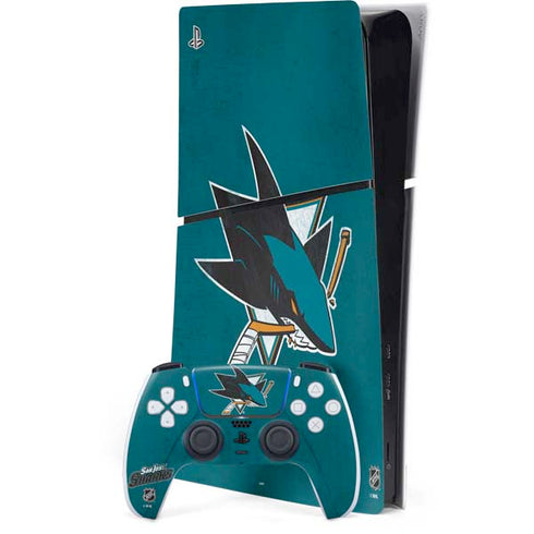 NHL San Jose Sharks Distressed PS5 Slim Digital Edition Console Skin