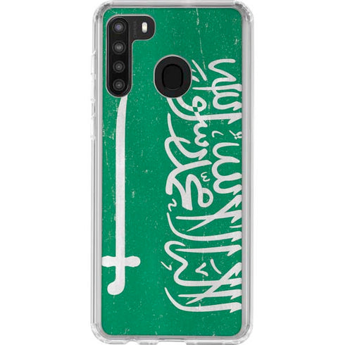 Saudi Arabia Flag Distressed Galaxy A21 Clear Case