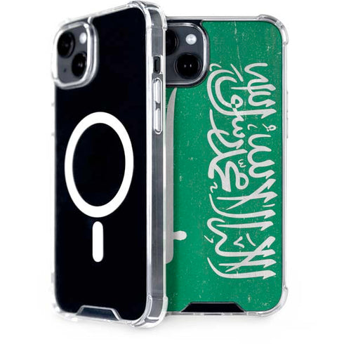 Saudi Arabia Flag Distressed iPhone 15 Plus MagSafe Case