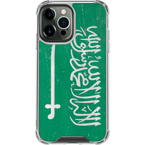 Saudi Arabia Flag Distressed iPhone 14 Pro Max Clear Case