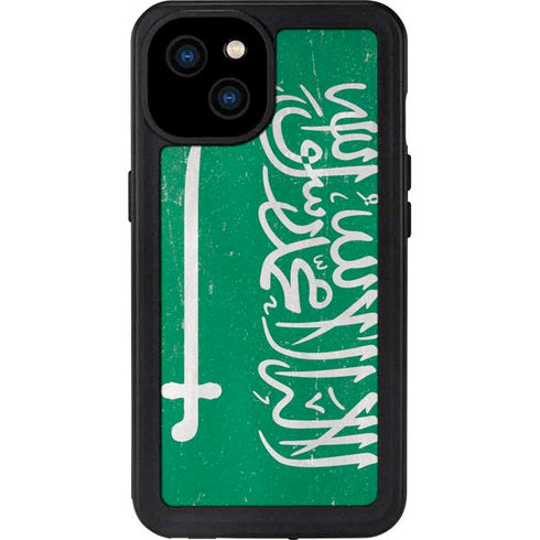 Saudi Arabia Flag Distressed iPhone 15 Plus Waterproof Case