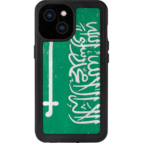 Saudi Arabia Flag Distressed iPhone 15 Waterproof Case