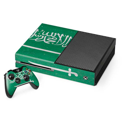 Saudi Arabia Flag Distressed Xbox One Console and Controller Bundle Skin