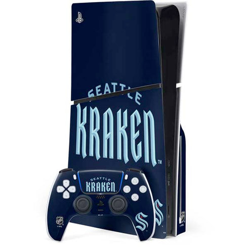 NHL Seattle Kraken Script PS5 Slim Disk Bundle Skin