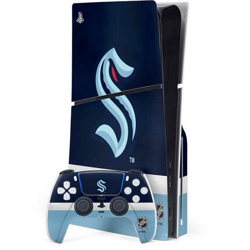 NHL Seattle Kraken Striped PS5 Slim Disk Bundle Skin