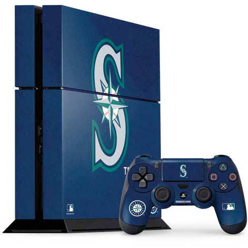 MLB Seattle Mariners - Solid Distressed PS4 Console and Controller Bundle Skin