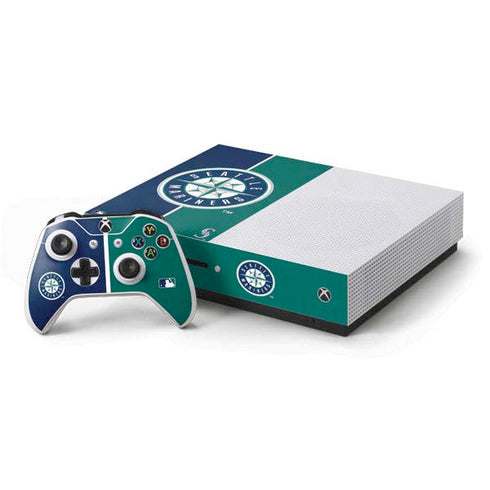 MLB Seattle Mariners Split Xbox One S Console and Controller Bundle Skin
