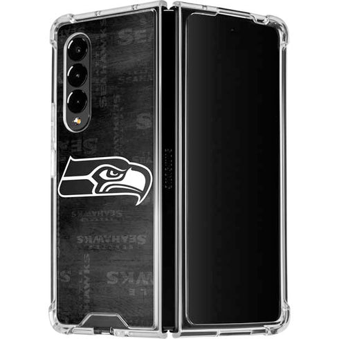 NFL Seattle Seahawks Black & White Galaxy Z Fold4 5G Clear Case