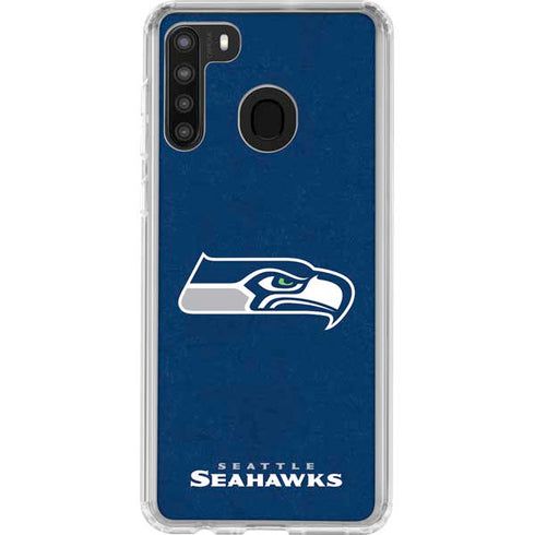 NFL Seattle Seahawks Distressed Galaxy A21 Clear Case