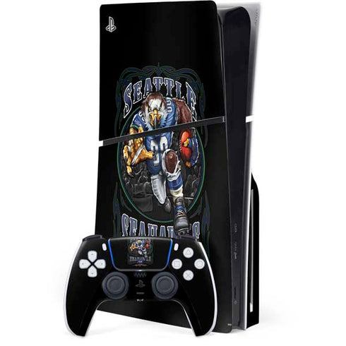 Liquid Blue NFL Seattle Seahawks Running Back PS5 Slim Disk Bundle Skin