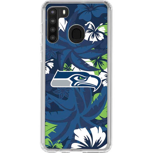 NFL Seattle Seahawks Tropical Print Galaxy A21 Clear Case