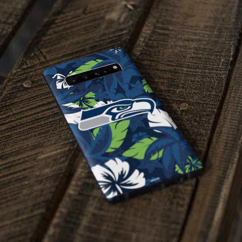 NFL Seattle Seahawks Tropical Print Galaxy S10 Plus Skin