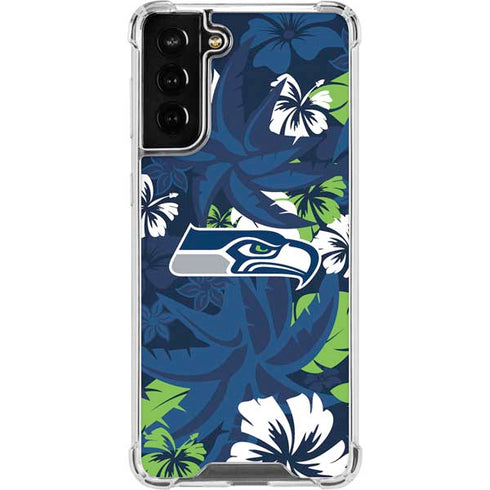 NFL Seattle Seahawks Tropical Print Galaxy S21 FE Clear Case