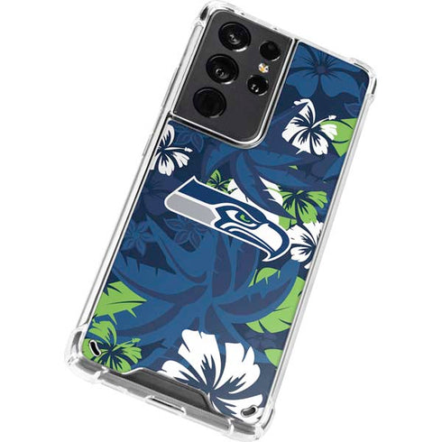 NFL Seattle Seahawks Tropical Print Galaxy S21 Ultra 5G Clear Case