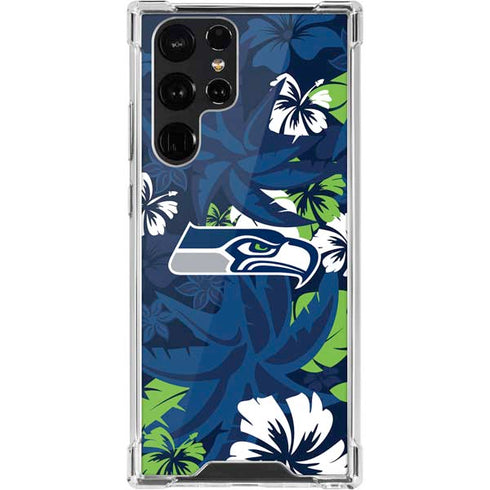 NFL Seattle Seahawks Tropical Print Galaxy S22 Ultra Clear Case