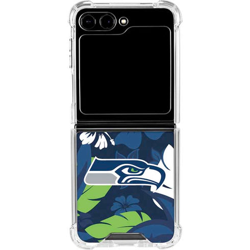 NFL Seattle Seahawks Tropical Print Galaxy Z Flip5 5G Clear Case