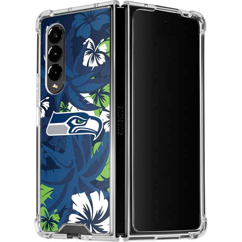 NFL Seattle Seahawks Tropical Print Galaxy Z Fold4 5G Clear Case