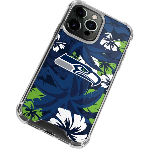 Seattle Seahawks Tropical Print iPhone 13 Pro Max Clear Case