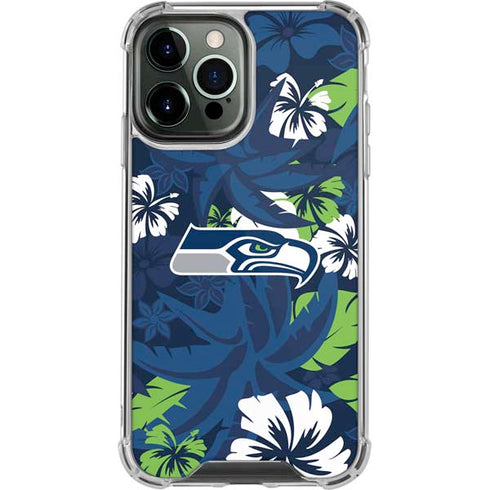 NFL Seattle Seahawks Tropical Print iPhone 14 Pro Max Clear Case