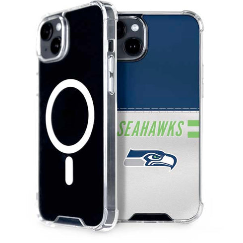 NFL Seattle Seahawks White Striped iPhone 15 Plus MagSafe Case