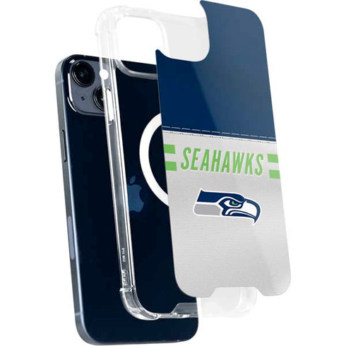 NFL Seattle Seahawks White Striped iPhone 15 Plus MagSafe Case