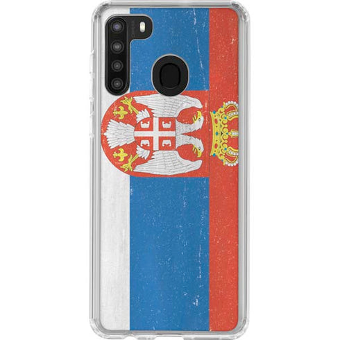 Serbia Flag Distressed Galaxy A21 Clear Case