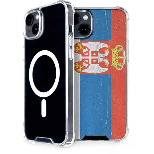 Serbia Flag Distressed iPhone 15 Plus MagSafe Case