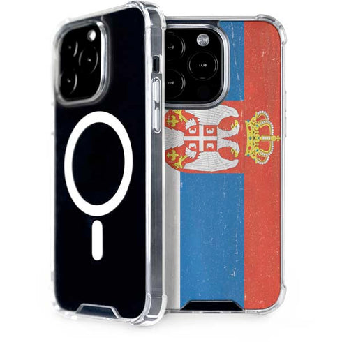 Serbia Flag Distressed iPhone 15 Pro MagSafe Case