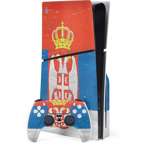 Serbia Flag Distressed PS5 Slim Disk Bundle Skin