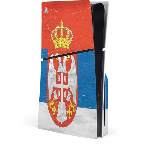 Serbia Flag Distressed PS5 Slim Disk Console Skin
