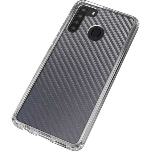 Silver Carbon Fiber Specialty Texture Material Galaxy A21 Clear Case