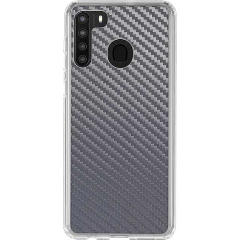 Silver Carbon Fiber Specialty Texture Material Galaxy A21 Clear Case