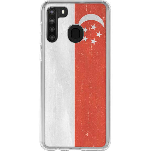 Singapore Flag Distressed Galaxy A21 Clear Case