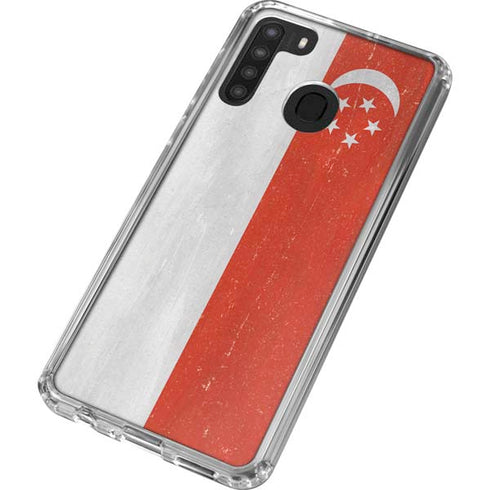 Singapore Flag Distressed Galaxy A21 Clear Case