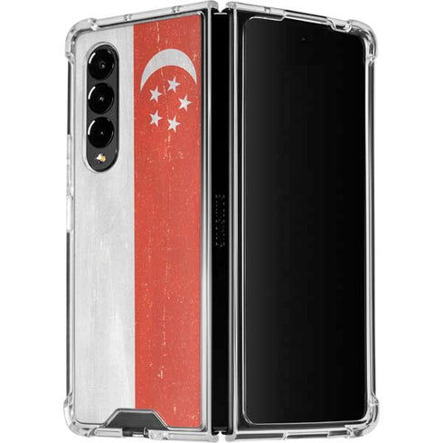 Singapore Flag Distressed Galaxy Z Fold4 5G Clear Case