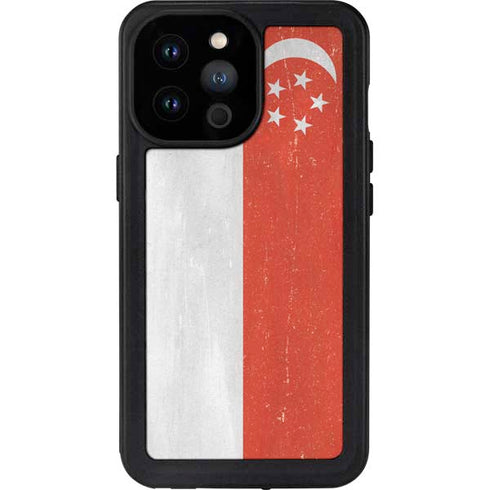 Singapore Flag Distressed iPhone 14 Pro Max Waterproof Case
