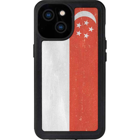 Singapore Flag Distressed iPhone 15 Waterproof Case