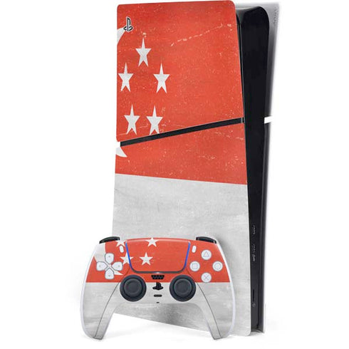 Singapore Flag Distressed PS5 Slim Digital Edition Bundle Skin