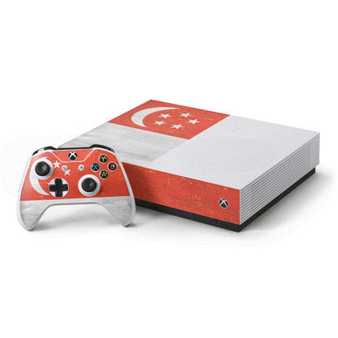 Singapore Flag Distressed Xbox One S All-Digital Edition Bundle Skin