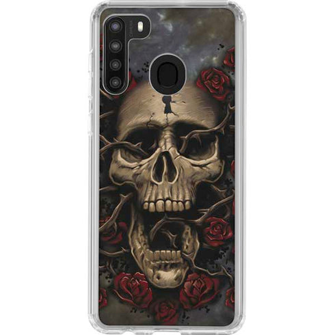 Liquid Blue Skull Entwined with Roses Galaxy A21 Clear Case