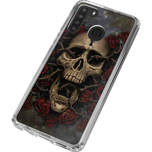 Liquid Blue Skull Entwined with Roses Galaxy A21 Clear Case