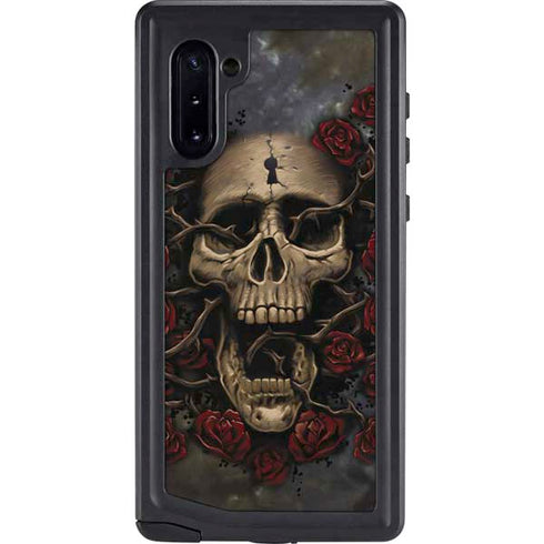 Liquid Blue Skull Entwined with Roses Galaxy Note 10 Waterproof Case