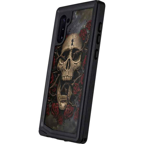 Liquid Blue Skull Entwined with Roses Galaxy Note 10 Waterproof Case