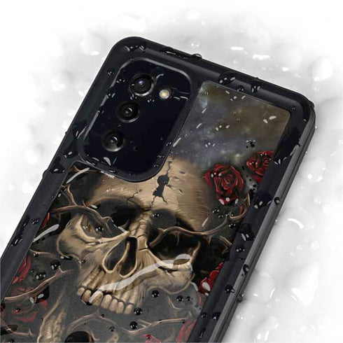 Liquid Blue Skull Entwined with Roses Galaxy Note20 5G Waterproof Case