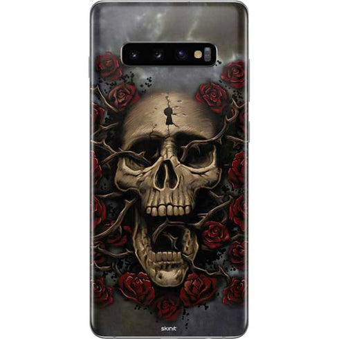 Liquid Blue Skull Entwined with Roses Galaxy S10 Plus Skin